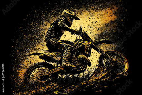 motocross with golden silhouette, ai