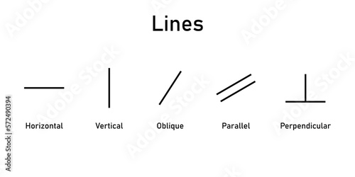 Types of lines in mathematics. Horizontal, vertical, oblique, parallel and perpendicular lines.