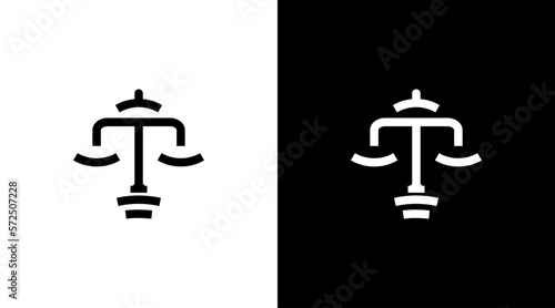 Justice scale logo vector monogram black and white icon illustration style Designs templates