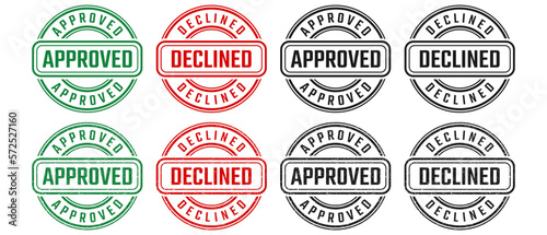 Approved and declined round stamp sign with grunge texture vector on white background