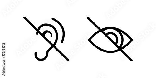 Blind and deaf symbol simple thin line icon vector illustration. For web and mobile