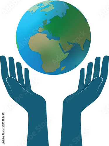 illustration vectorielle représentant deux mains qui protègent la planète terre. Concept de l'écologie, du réchauffement climatique et de la protection de l'environnement