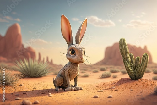 Cute Cartoon Jackrabbit in the Desert (Created with Generative AI)