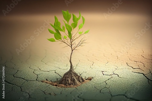 Small tree growing on a dry soil. Ecology, Earth day and Environment day concept. 