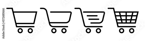 Shopping cart icon. Trolley symbol. Cart icon set. Outline shopping cart. Linear trolley symbol. Stock vector illustration