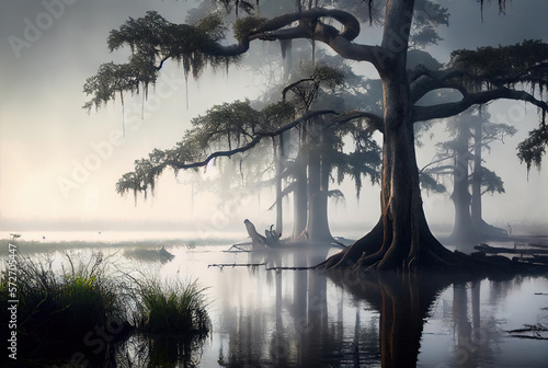 Southern Swamps, Swamp, Bog, Marsh, Mire, Wetland, Fen, Morass Abstract Generative AI Illustration