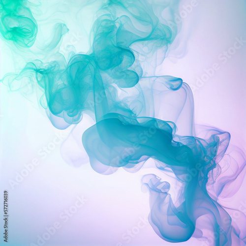  煙や水の中のインクのテクスチャのノスタルジックな抽象背景。緑・青・紫のグラデーション。ジェネレーティブAI