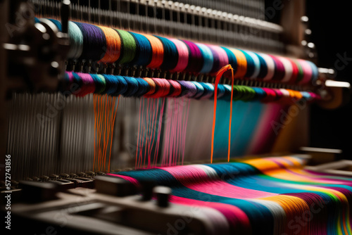 mesmerizing image of a loom in action, with threads of different colors creating a mesmerizing pattern, highlighting the beauty of textile design, generative ai