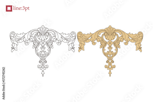 Victorian baroque floral ornament decorative pattern calligraphic swirl heraldic filigree elements.