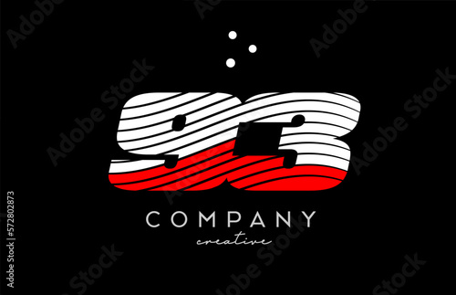93 number logo with red white lines and dots. Corporate creative template design for business and company