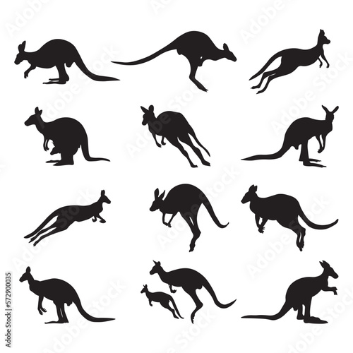 Set kangaroo silhouette vector illustration.