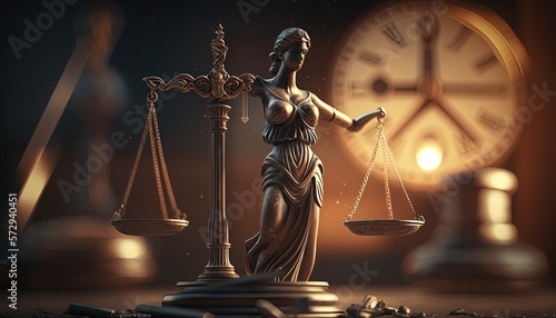 Themis Goddess of law and justice with ancient beam scale, Generative Ai