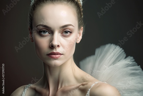 Close up studio lighting portrait of ballerina woman on the black background, cinematic look, AI generative.