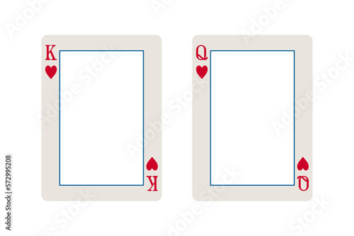 King and Queen of Hearts pair of playing cards as picture frame set in vector