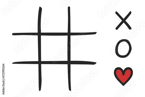 Tic Tac Toe or Naughts and Crosses blank game board with hearts as concept for love in vector illustration