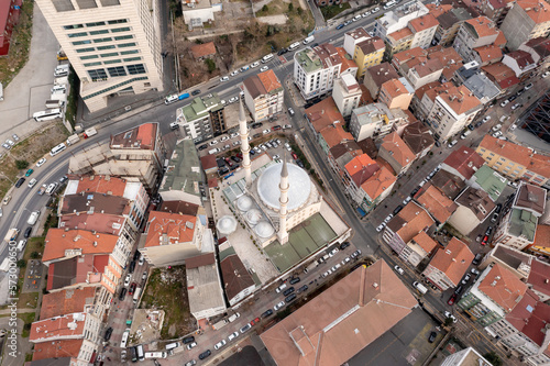 High angle aerial panoramic view of houses and business centers in Maslak region of Sariyer district, Istanbul
