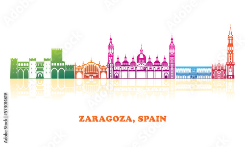 Colourfull Skyline panorama of Zaragoza, Aragon, Spain - vector illustration