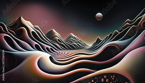 beautiful surreal landscape view in airbrush style new quality universal joyful colorful stock image illustration wallpaper design, Generative AI