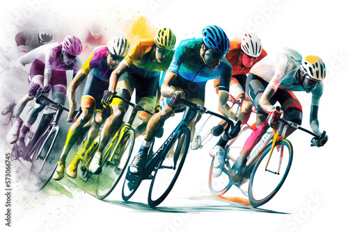 illustration bike race, action on white background, generative AI