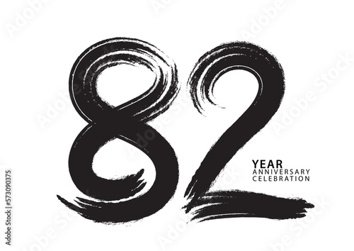82 year anniversary celebration logotype black paintbrush vector, 82 number design, 82th Birthday invitation, anniversary template, logo number design vector, calligraphy font, typography logo