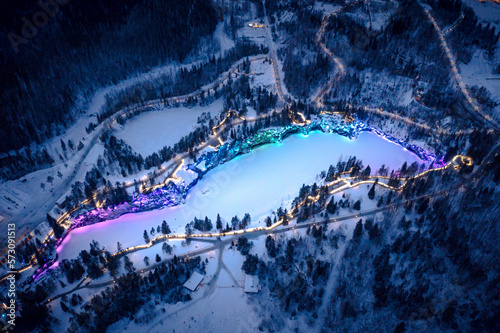  a beautiful view of the illumination of the ruskela mountain park. republic of karelia