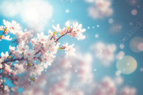 Floral flower spring abstract background of cherry blossom flower in spring season in Japan . Sublime Generative AI image .