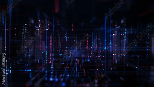 Technology Digital Data Abstract Background, Data Analysis and Access to Digital Data, Digital Cyberspace with Particles and Digital Data Network Connections, 3D Rendering