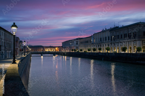 Il centro di Senigallia alle prime luci dell'alba.