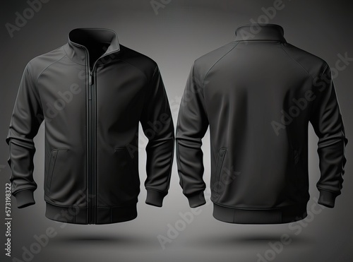 Black jacket for men, blank template for graphic design front and back view