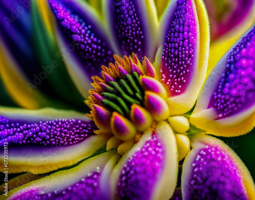 Close-up of a vibrantly colored flower. Generative AI