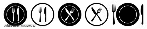 Set plate, fork and knife icons - vector