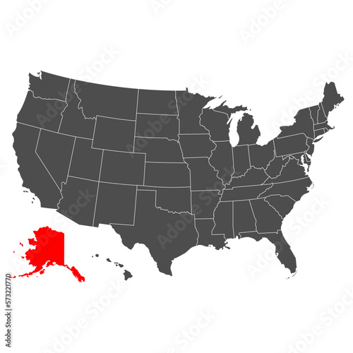 Vector map of Alaska. High detailed illustration. Country of the United States of America. Flat style. Vector
