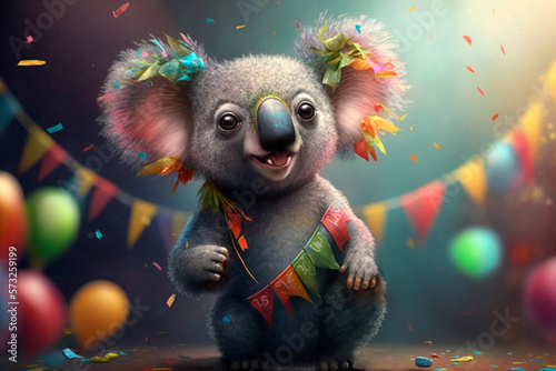 Koala celebrates birthday party birthday card AI generated Content