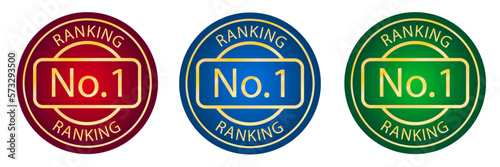 No.1 ranking icon set. Red, green and blue labels