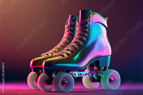 retro and futuristic roller skates with metallic colors (generative ai)