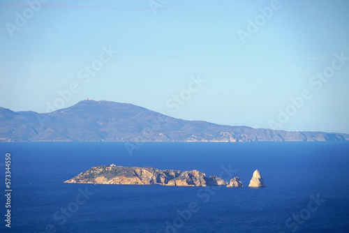 View of the mediterranean sea and the Illes Medes near L'Estartit on the Costa Brava, Archipelago, Catalonia, Spain