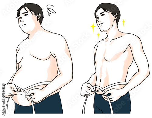 腹囲を測る男性のイラスト