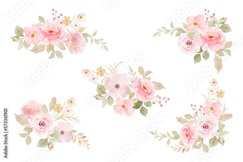 Watercolor soft pink flower arrangement collection