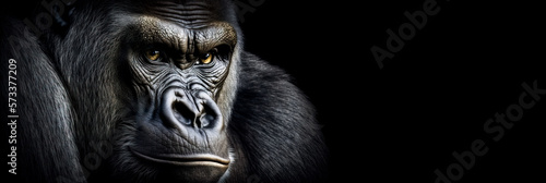 Head of a gorilla on black background. Image created with generative ai