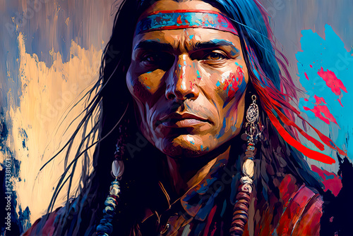 Apache portrait, Old West. Generative AI