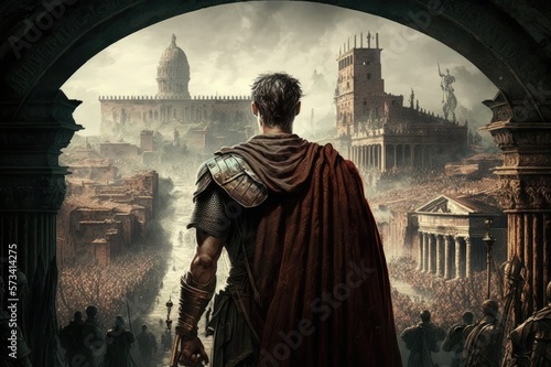Julius Caesar, the Power of the Roman Empire An Ancient History Scene Generative AI