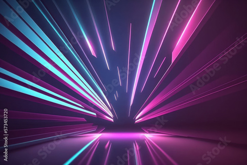 3d rendering neon light abstract ultraviolet background, dynamic glowing lines blue pink laser rays fashion stage background. Generative ai.