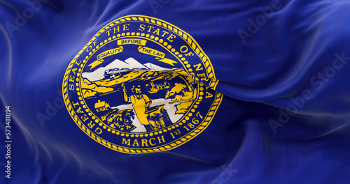 Close-up of the Nebraska state flag fluttering in the wind
