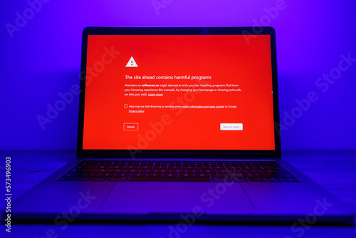 Red screen with malware warning. Visiting fishy websites with viruses