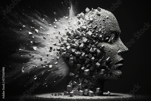 exploding head into particles, abstract art, generative ai