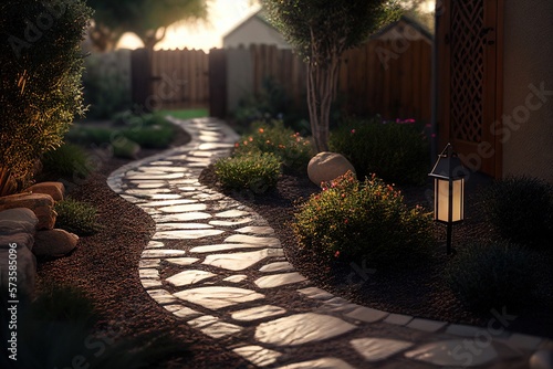 Beautiful Home Side Yard, Garden and Pathway 3. Generative AI