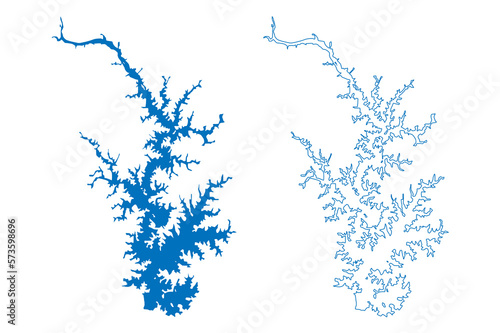 Lake Norman Reservoir (United States of America, North America, us, usa, North Carolina) map vector illustration, scribble sketch Cowans Ford Dam map