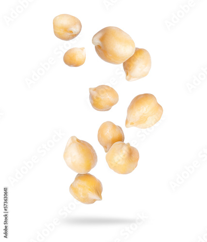 Boiled chickpeas close up in the air on a transparent background