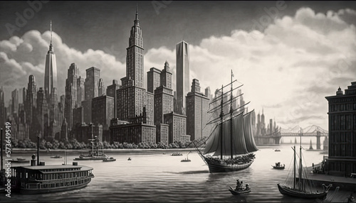 New York City skyline in year 1910 - Generative AI