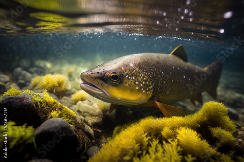 Trout at the bottom of stream created with Generative AI Technology, ai, generative